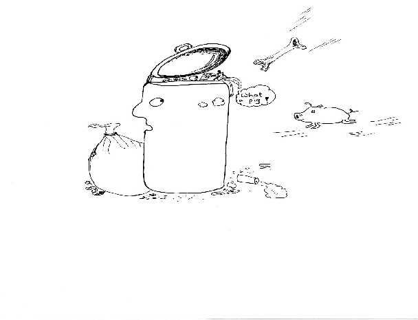 Hand-drawn illustration for &ldquo;Garbage Bin&rdquo; by Dr. Mukesh Nangia